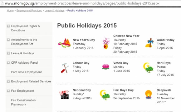 Chinese New Year 2015 Singapore Public Holidays