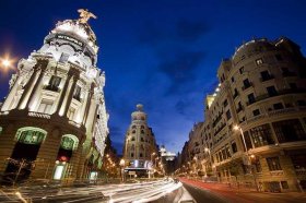 Madrid at night,  traffic,  Spain.