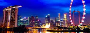 Singapore Skyline with Sands Hotel and Ferrs Wheel