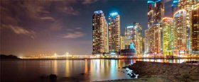 Skyscrapers lining the coast in Busan, South Korea's second largest city.