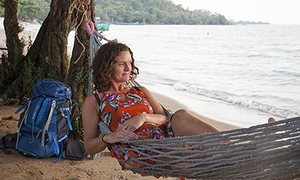 Susan Smillie in hammock on Rabbit Island, Cambodia